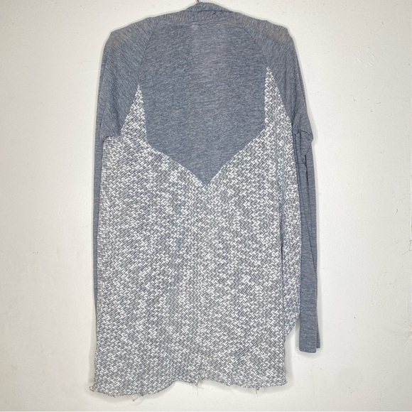 TINY gray white open waterfall hi low raw hem cardigan - Picture 2 of 10